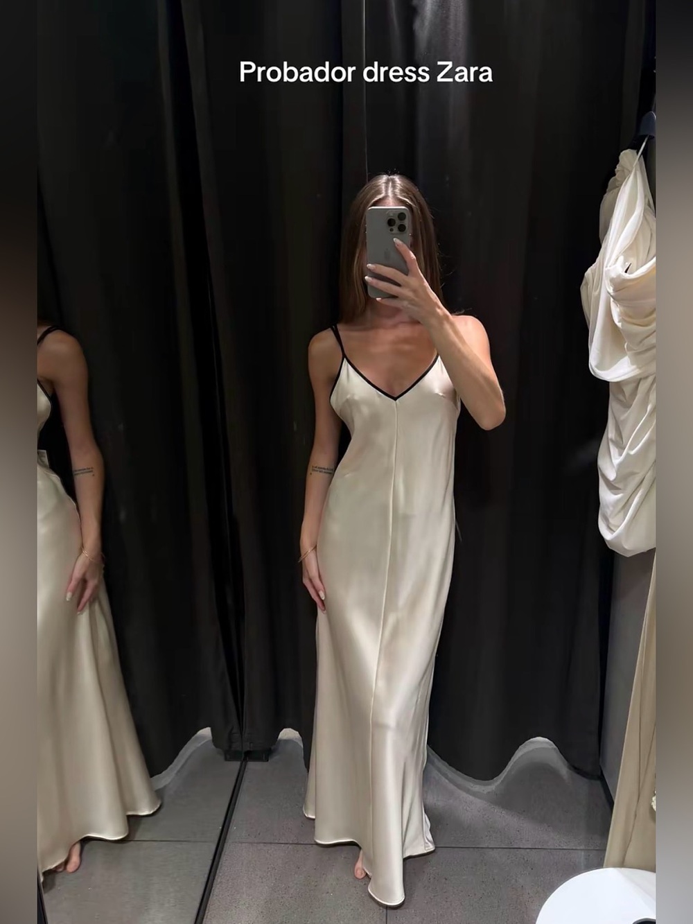 Zara Cream Slip Dress with Black Contrast Trim